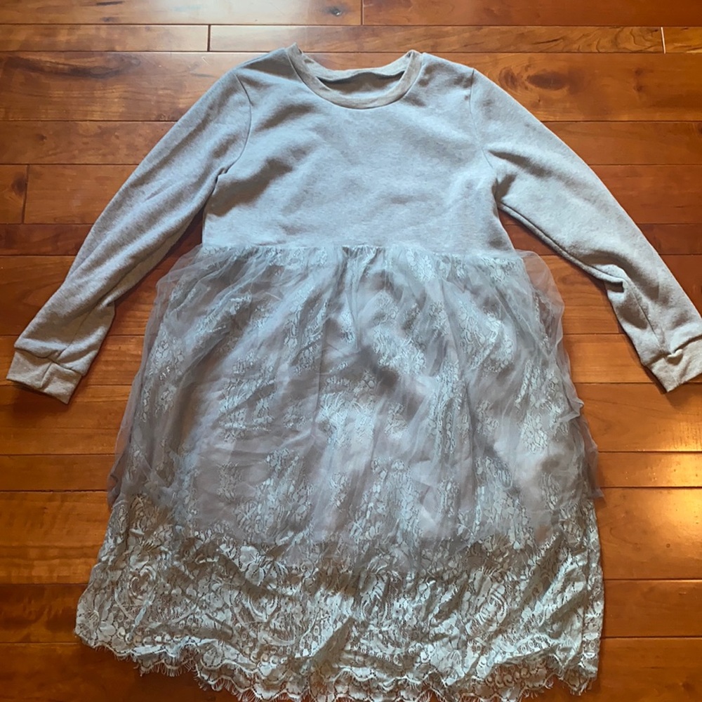 Grey Cotton Long Sleeve Dress